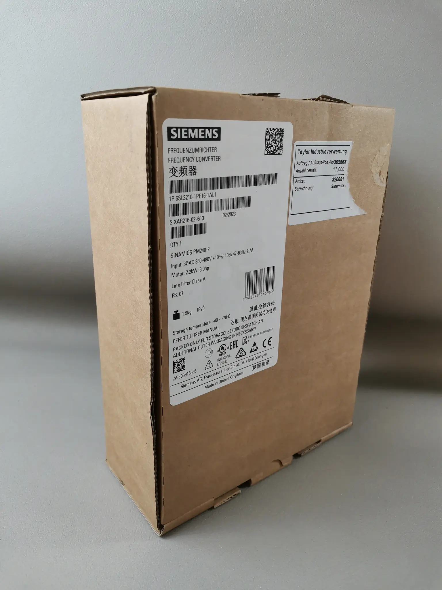 Produktfoto 1 von Siemens 6SL3210-1PE16-1AL1 / 6SL3 210-1PE16-1AL1 NEU in OVP