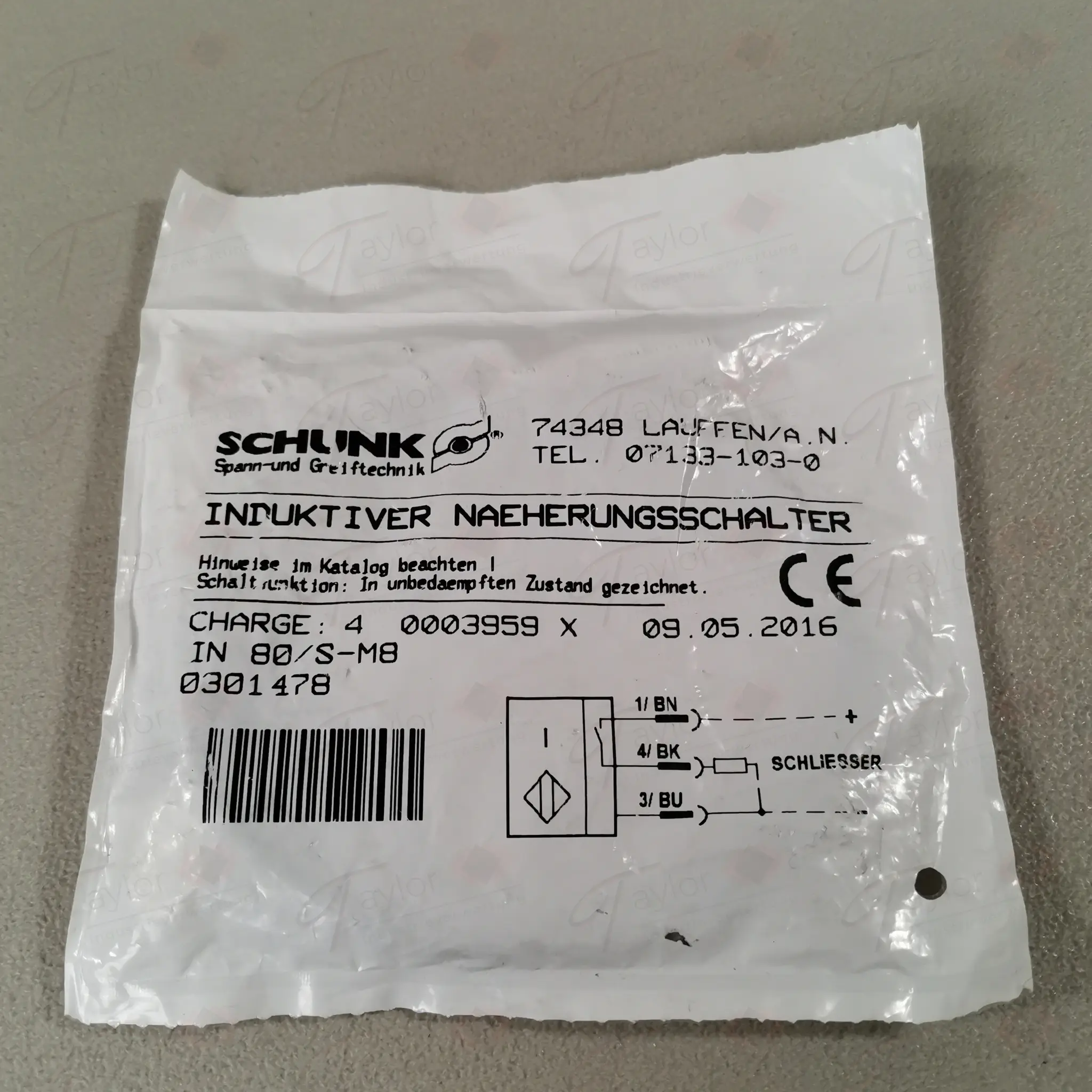Produktfoto 1 von Schunk 0301478 Induktiver Näherungsschalter IN 80/S-M8 NEU OVP