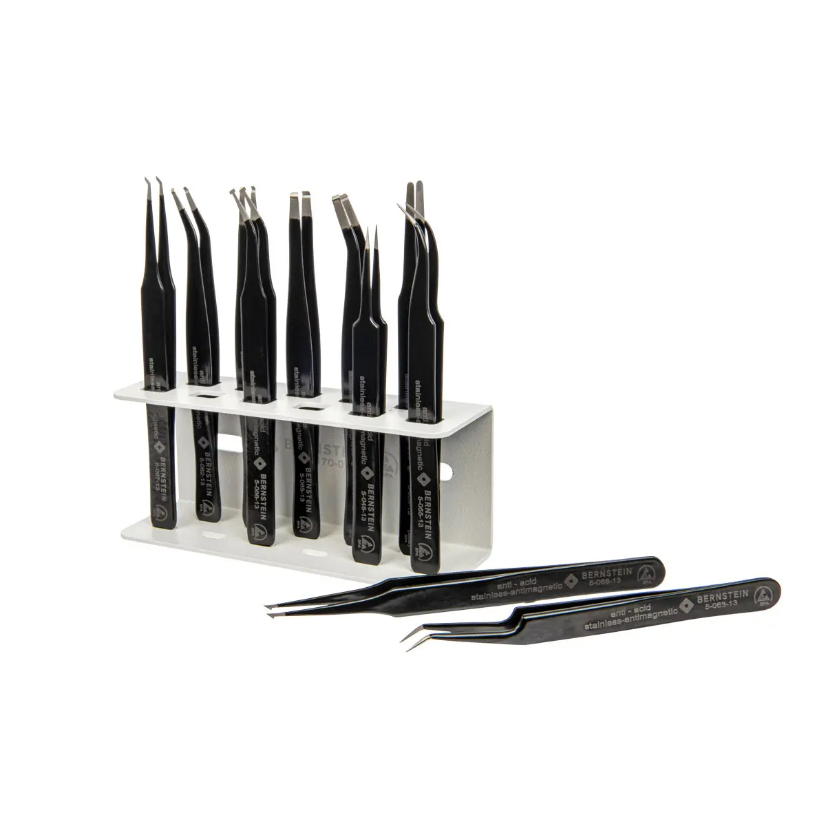 Produktfoto 1 von ESD SMD Pinzetten-Satz geometrisch 11 tlg mit Halter TWEEZ