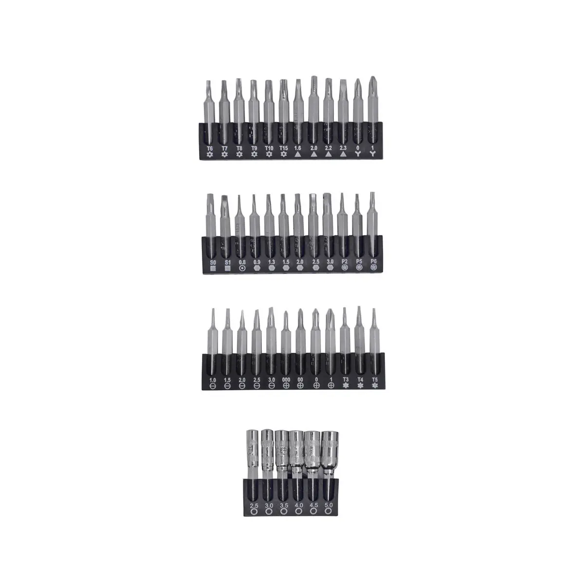 Produktfoto 1 von Schraubendreher Bit-Satz 42 tlg 4 Bit Riegel 4mm (5/32 Zoll) 6kt Bits