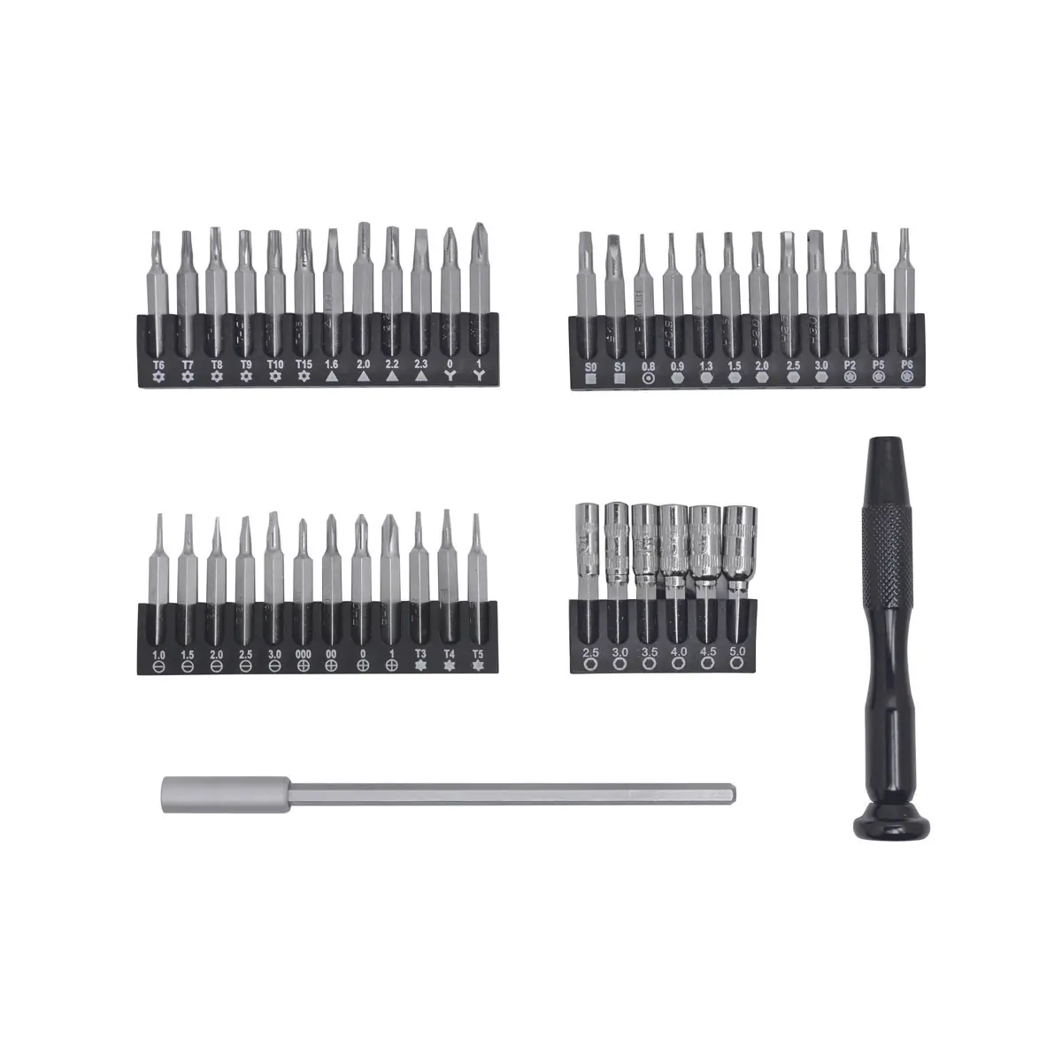 Produktfoto 1 von ESD Schraubendreher Bit-Satz 44-tlg 4 Bit Riegel 4mm (5/32 Zoll)+ESD Griff+Verlängerung