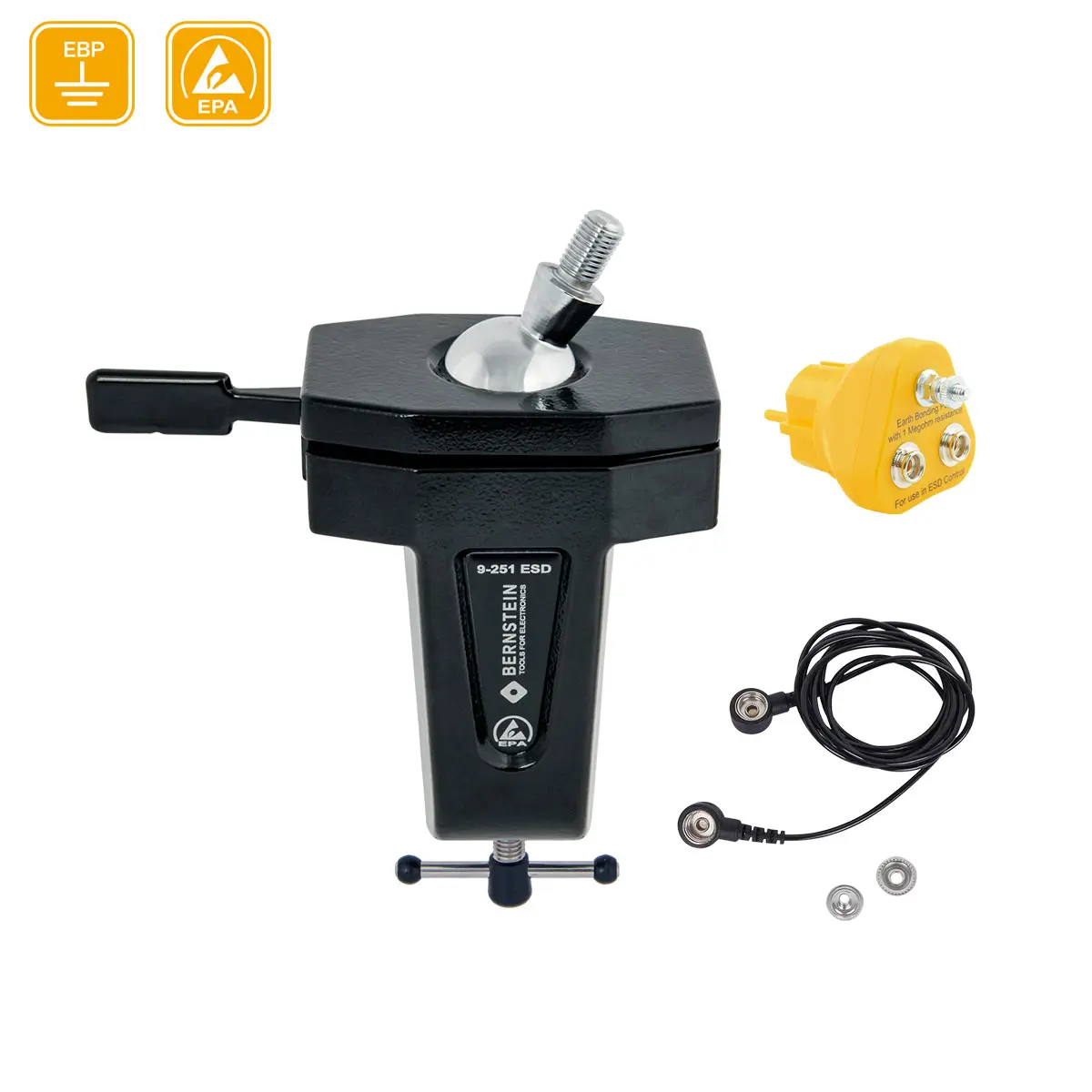 Produktfoto 1 von ESD Kugelgelenk-Halter KØ40 M12x20mm Anklemmen schwarz ableitfähig (+Erdung)
