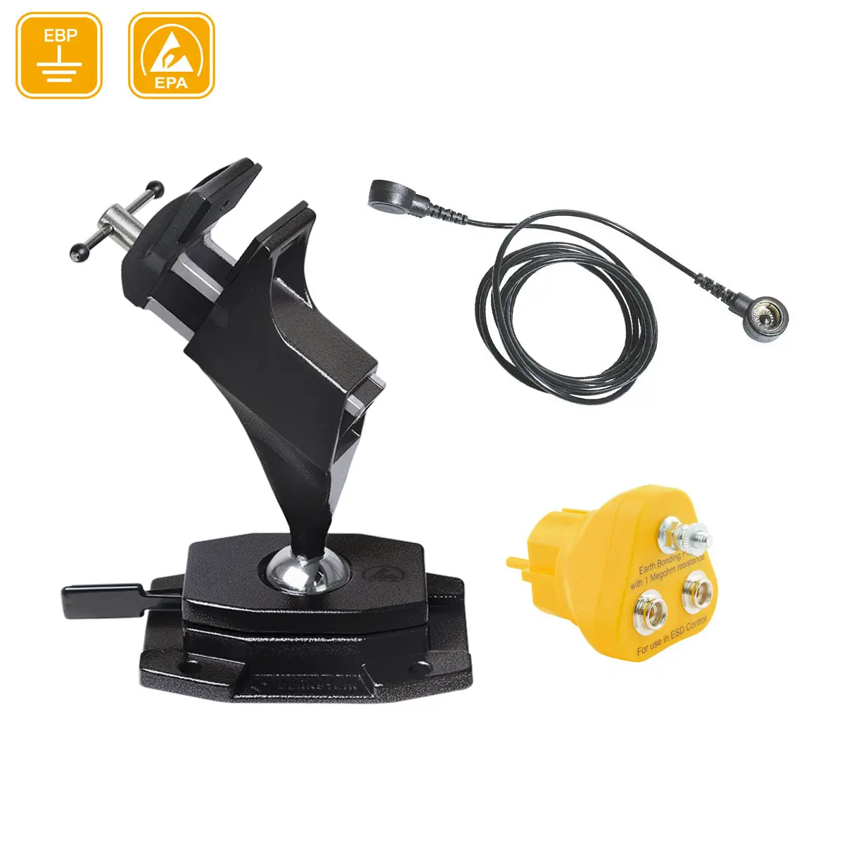 Produktfoto 1 von ESD Kugelgelenk-Schraubstock (Aufschrauben) ableitfähig + Stecker + Erdungsleitung