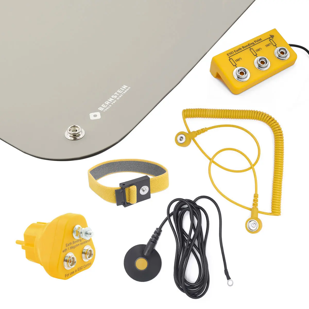 Produktfoto 1 von ESD Handling Set 6-tlg Matte grau (900x610x2) Armband 2 Kabel 2 Erdungsstecker