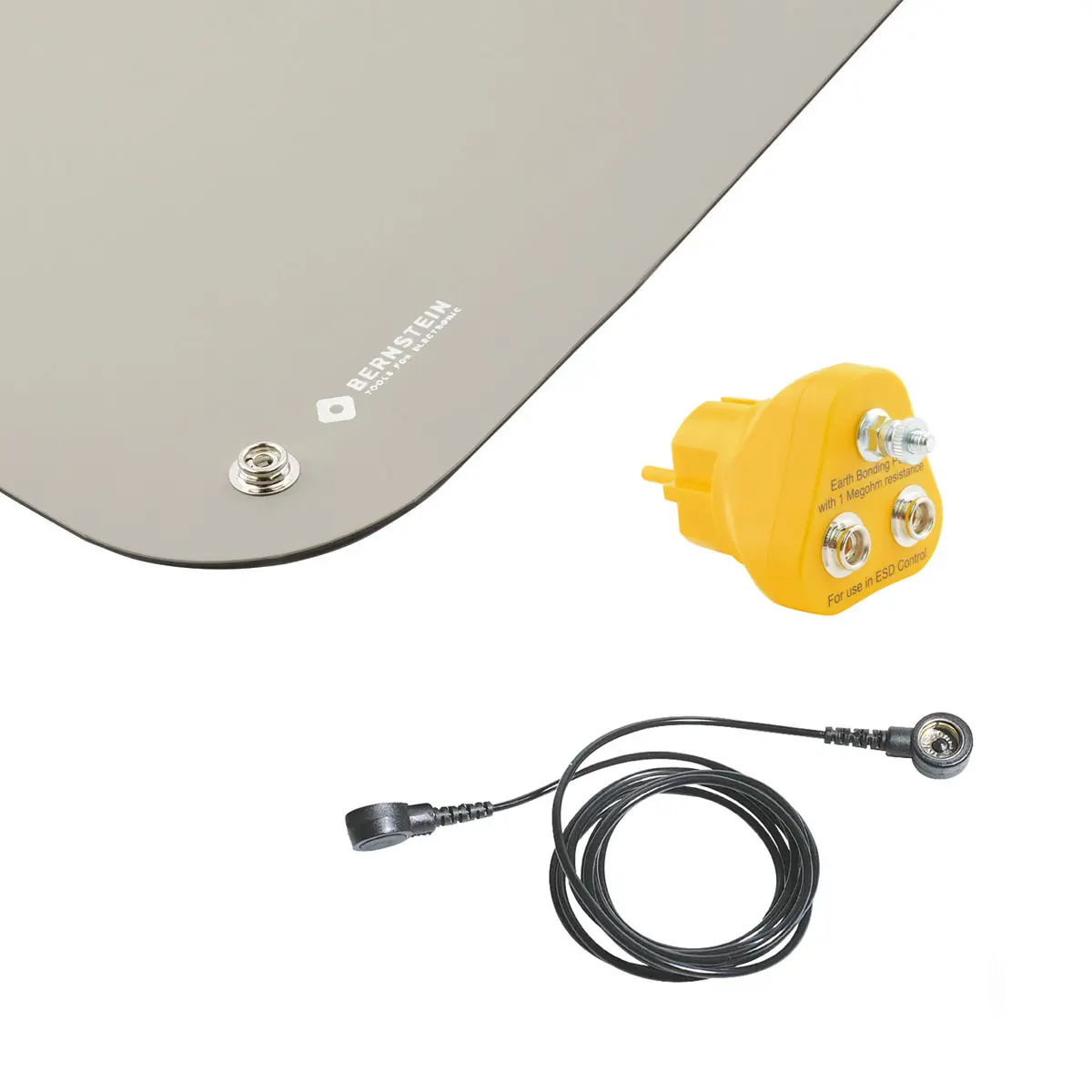 Produktfoto 1 von ESD Handling Set 3-tlg Matte grau (610x450x2) Erdungsbaustein + Erdungsleitung