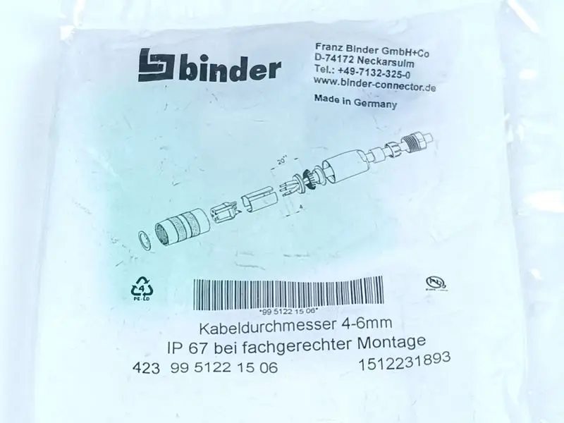 Produktfoto 1 von Binder IP 67 423 99 5122 15  06 Steckverbinder 99-5122-15-06 UNUSED & OVP SEALED