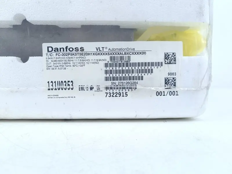 Produktfoto 1 von Danfoss FC-302P5K5T5E20H1XGXXXXSXXXXALBXCXXXXD0 P/N: 131U0353 OVP UNUSED SEALED
