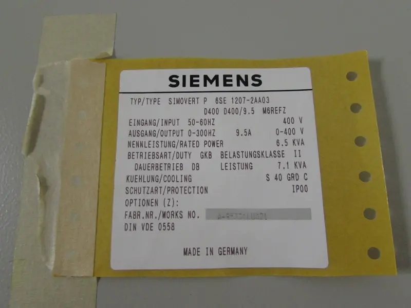 Produktfoto 1 von Siemens Simovert 6SE1207-2AA03 400V 6,5 kVA TESTED