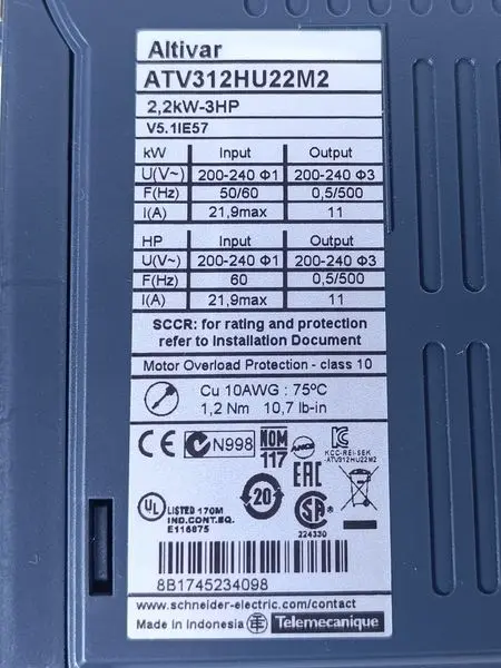 Produktfoto 1 von Schneider Electric Altivar ATV312HU22M2 AC DRIVE 2,2kW 230V TESTED & NEUWERTIG