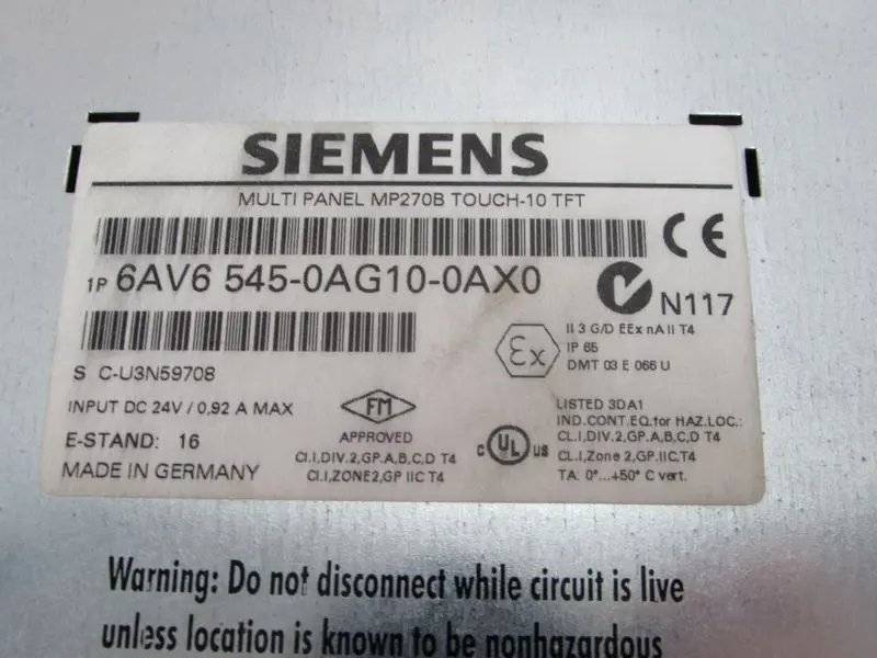 Produktfoto 1 von Siemens 6AV6545-0AG10-0AX0 6AV6 545-0AG10-0AX0 MP270B Touch-10 TFT E.St.16