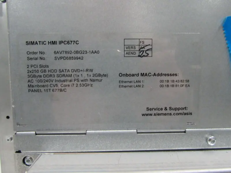 Produktfoto 1 von Siemens Simatic Panel HMI core I7 IPC677C 6AV7892-0BG23-1AA0 Top Zustand