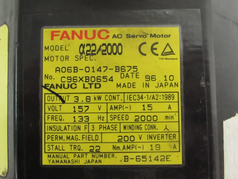 Produktfoto 1 von Fanuc A06B-0147-B675 A22/2000 Servo Motor Top Zustand