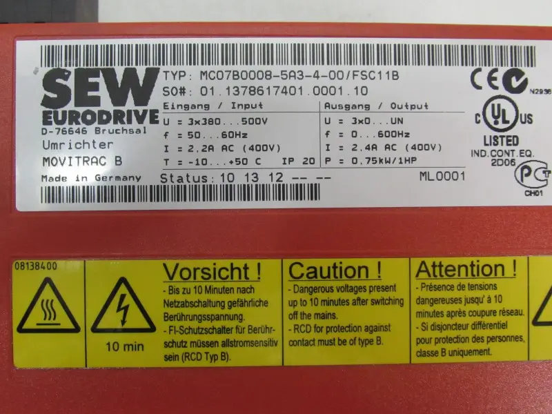 Produktfoto 1 von SEW Movitrac B MC07B0008-5A3-4-00 / FSC11B 0,75kW 400V TESTED & NEUWERTIG