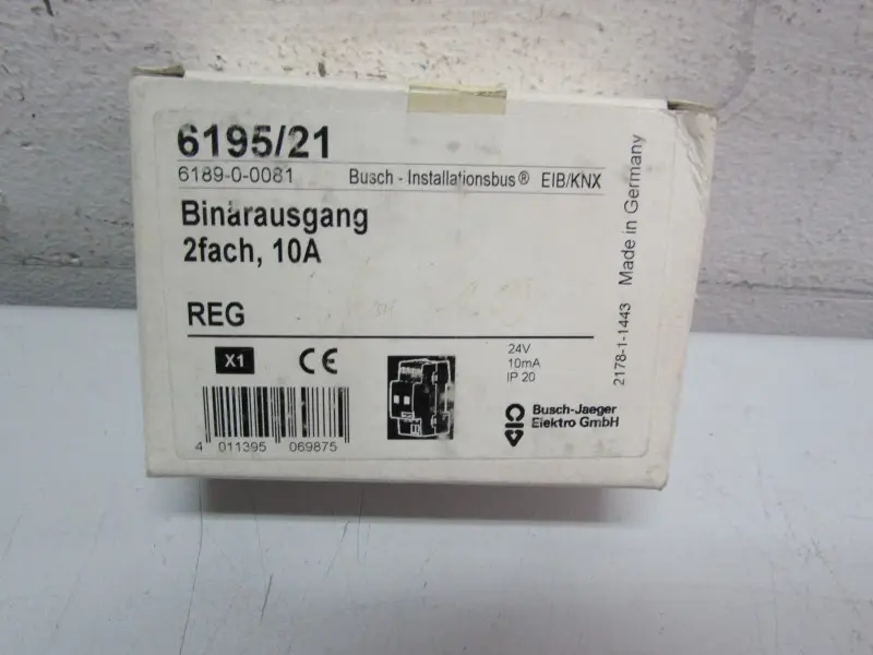 Produktfoto 1 von Busch Jaeger 6195/21 Binärausgang 10A 24V 10mA IP20 Unbenutzt OVP