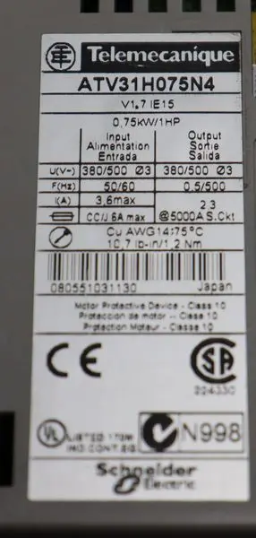 Produktfoto 1 von Telemecanique ATV31H075N4 Frequenzumrichter 0,75kW 400V TESTED TOP ZUSTAND