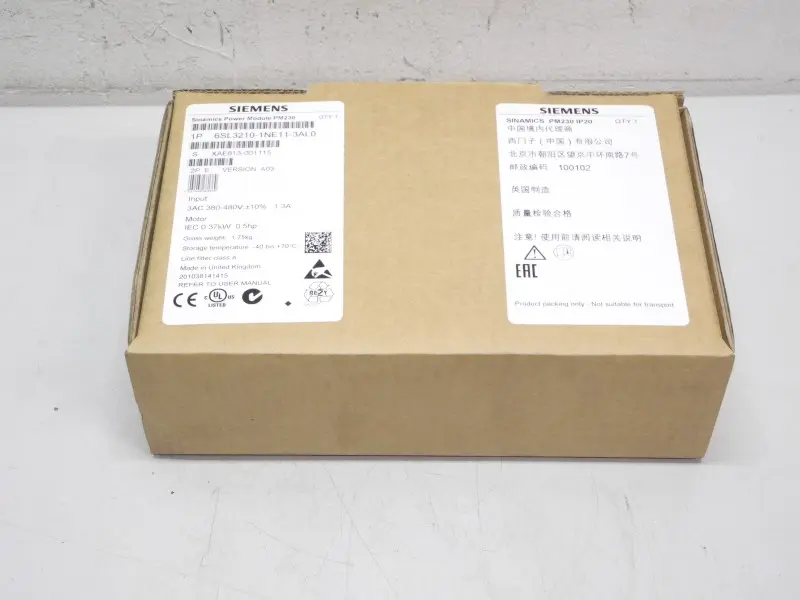 Produktfoto 1 von Siemens 6SL3210-1NE11-3AL0 Sinamics Power Module PM230 0,37kW 400V Unbenutzt OVP