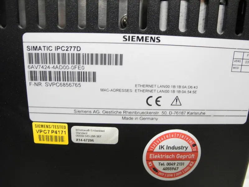 Produktfoto 1 von Siemens IPC277D Touch Panel PC 19" 6AV7424-4AD00-0FE0 6AV7 424-4AD00-0FE0
