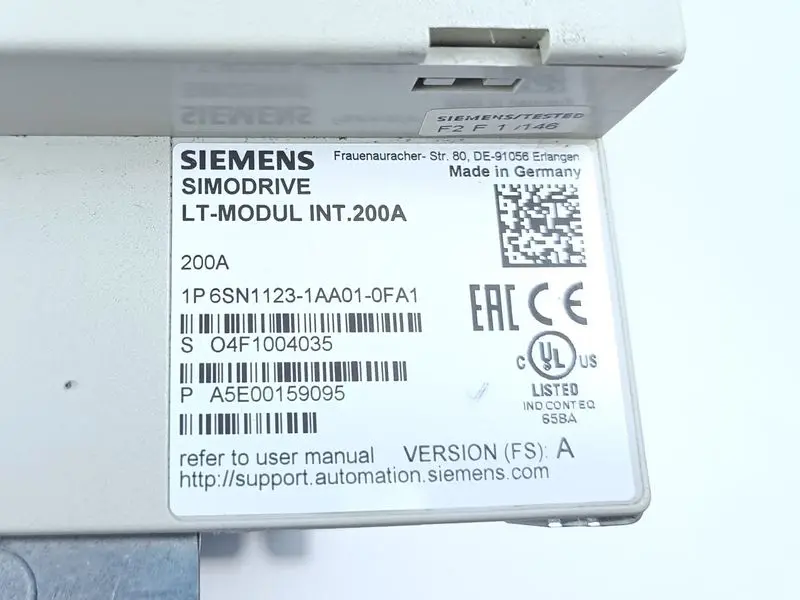 Produktfoto 1 von Siemens Simodrive LT Modul Int.200A 6SN1123-1AA01-0FA1 Vers.: A NEUWERTIG