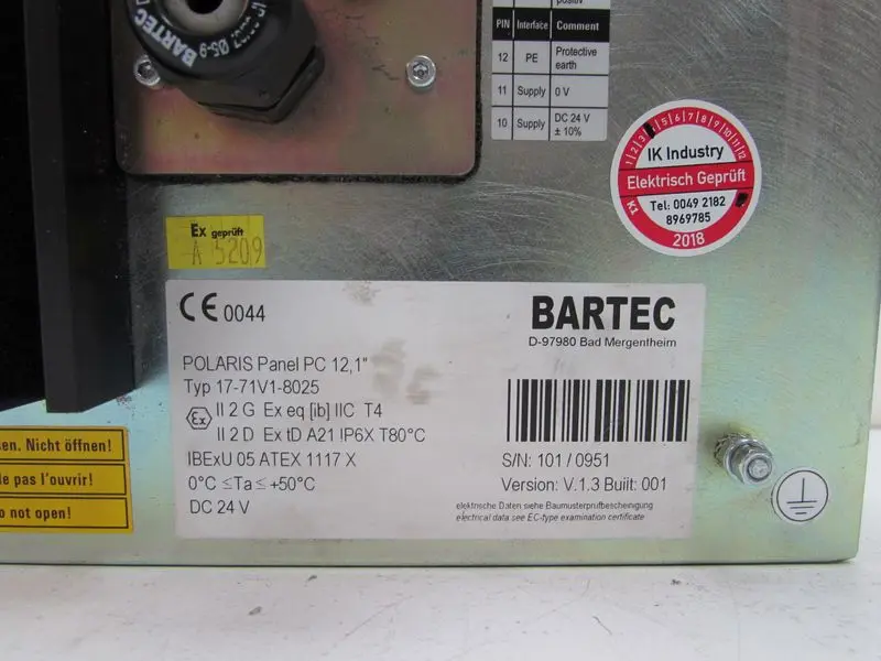 Produktfoto 1 von BARTEC POLARIS Panel PC 12,1" 17-71V1-8025 Ver: V.1.3 TESTED