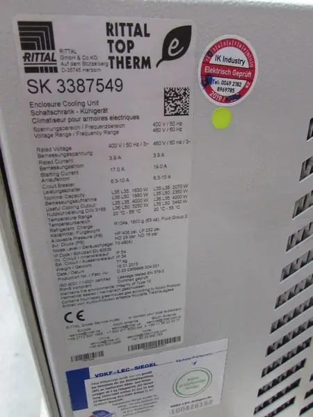 Produktfoto 1 von Rittal Schaltschrank Dachaufbau Kühlgerät SK 3387549 400V 1880W TopTherm Tested