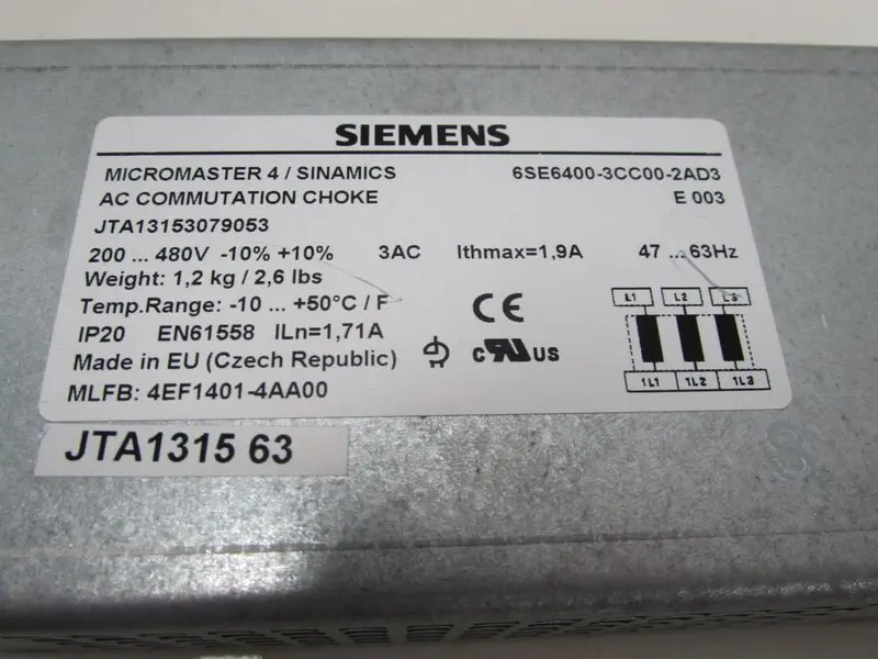 Produktfoto 1 von Siemens Micromaster 4 Kommutierungsdrossel 6SE6400-3CC00-2AD3 Top Zustand