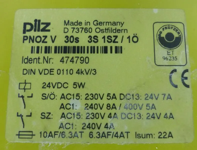Produktfoto 1 von PILZ PNOZ V 30s 3S 1SZ/1Ö ID No.: 474790 PNOZV30s3S1SZ/1Ö TOP ZUSTAND