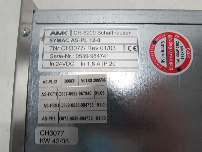 Produktfoto 1 von AMK SYMAC AS-PL 12-0 CH3077 24VDC 1,8 A IP 20 TESTED TOP ZUSTAND