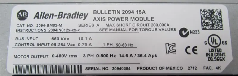 Produktfoto 1 von Allen Bradley Bulletin 2094-BM02-M 15A Ser. A Axis Power Module TOP ZUSTAND