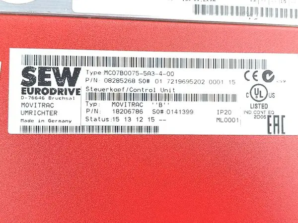 Produktfoto 1 von SEW MC07B0075-5A3-4-00 MDX60A0074-5A3-4-00 7,5kw 400V TESTED TOP ZUSTAND