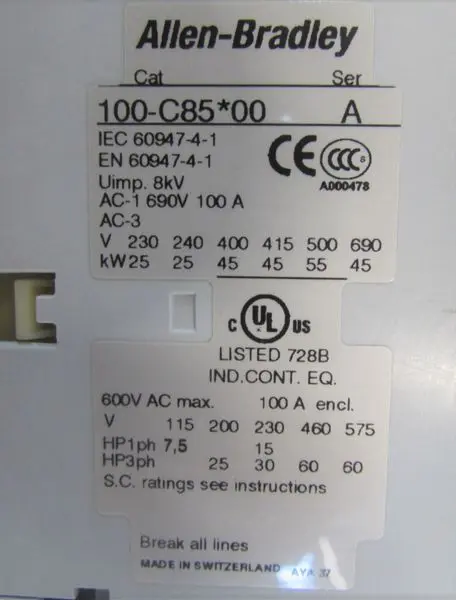 Produktfoto 1 von Allen Bradley 100-C85*00 Uimp. 8kV AC-1 690V 100A TOP ZUSTAND