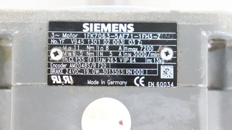Produktfoto 1 von Siemens 1FK7063-5AF71-1FH3 Servomotor 1FK7063-5AF71-1FH3-Z Q31 TESTED