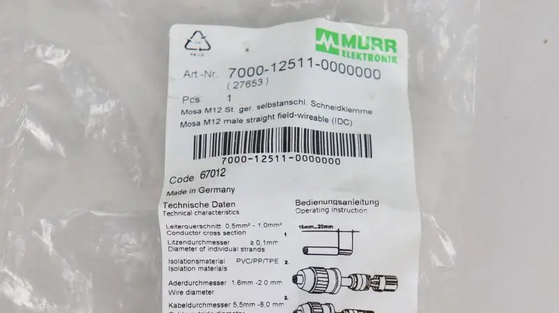 Produktfoto 1 von Murr Elektronik 7000-12511-0000000 Mosa M12 gerade UNUSED & OVP & SEALED