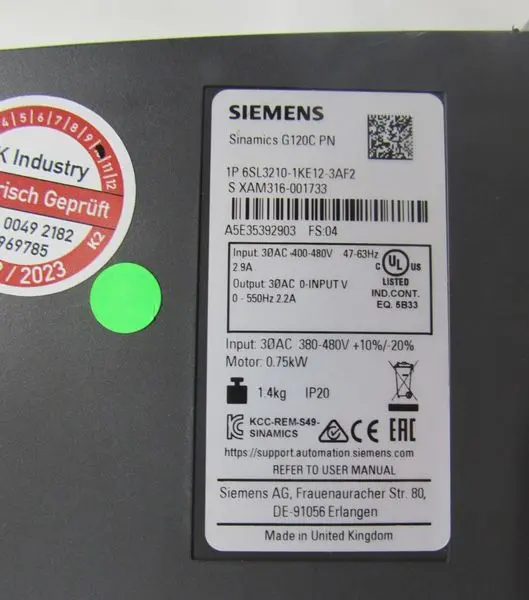 Produktfoto 1 von Siemens G120C PN 6SL3210-1KE12-3AF2 FS:04 400V 0,75kw + Drossel NEUWERTIG
