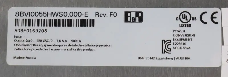 Produktfoto 1 von B&R 8BVI0055HWS0.000-E + AC0120 8BVI0055HWS0.000-1 8BAC:ENGEL05-01 Rev.F UNUSED