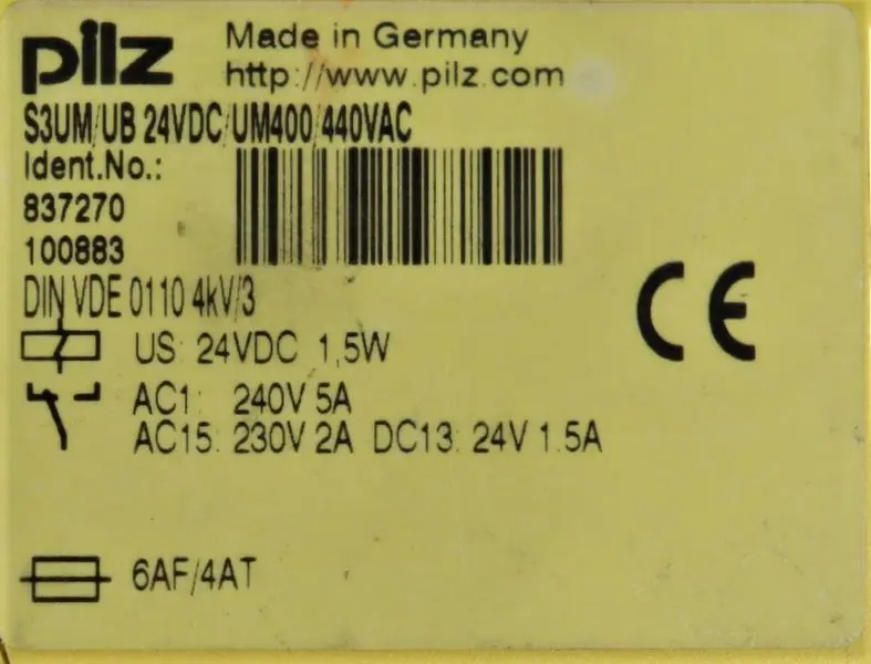 Produktfoto 1 von PILZ 3SUM UB 24VDC UM400 440VAC ID.NO.: 837270 TESTED