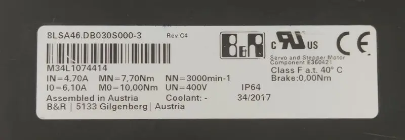 Produktfoto 1 von B&R Automation Servomotor 8LSA46.DB030S000-3 REV.: C4 NEUWERTIG