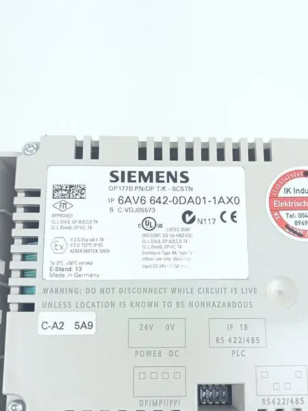 Produktfoto 1 von Siemens 6AV6 642-0DA01-1AX0 OP177B PN/DP T/K - 6CSTN E-Stand:13 TESTED NEUWERTIG