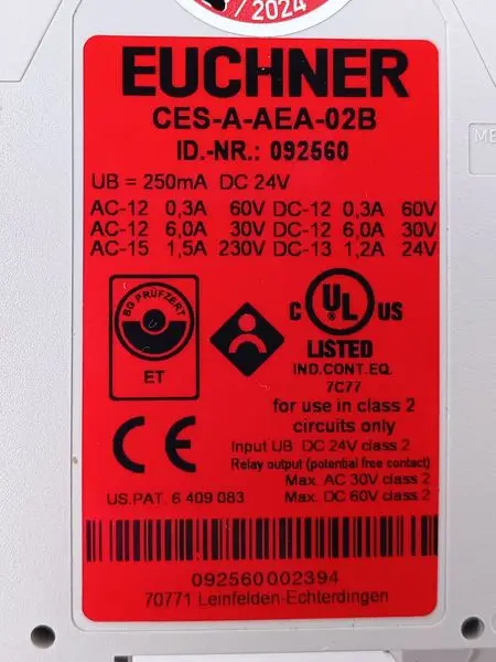 Produktfoto 1 von Euchner CES-A-AEA-02B ID.-NR.: 092560 TESTED & TOP ZUSTAND