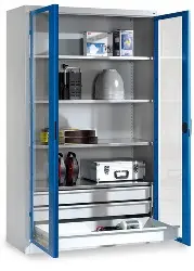 Produktfoto 1 von 04155093G-1 Flügeltürenschrank mit unterem Schubladenblock und Sichtfens