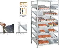 Produktfoto 1 von 13651 Kanban-Anbauregal H2000xB1000 T800 mm + Trenn-/Seitenführung