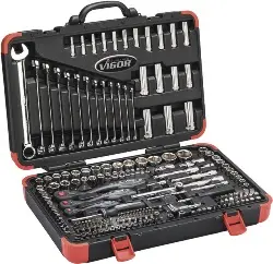 V3277N Steckschl.-Satz 1/4'+3/8'+1/2' 216-tlg. Knarren feinverzahnt