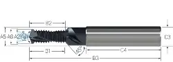 Produktfoto 1 von 400378 Gewindefräser, VHM, TiAiN,G-NE BGF-2,0xD, IK, M 5 x0,80 JBO
