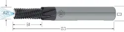 312530 Gewindefräser, VHM AlTiCrN,UNI GF Shark, 2xD, IK, M14x2 JBO