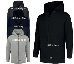 301014DARKGREYL Sweatjacke Kapuze 60°C waschb. dunkelgrau, L -TRICORP-