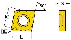 Produktfoto 1 von CNGQ120712T025206190 SANDVIK T-MAX Keramikwendeplatten RHOMB 80 GR.