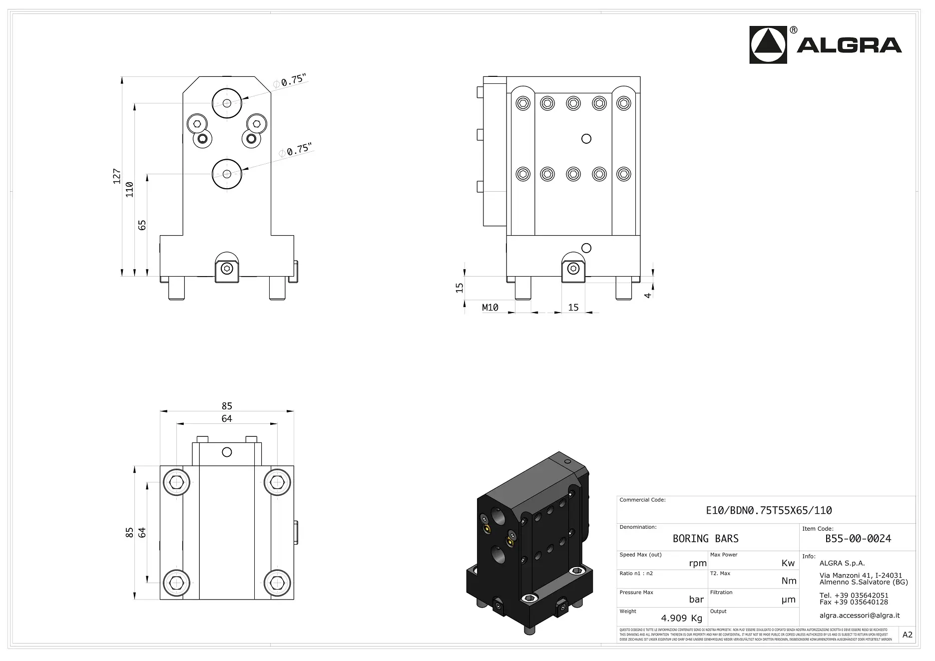 Produktfoto 1 von E10/BDN0.75T55X65/110