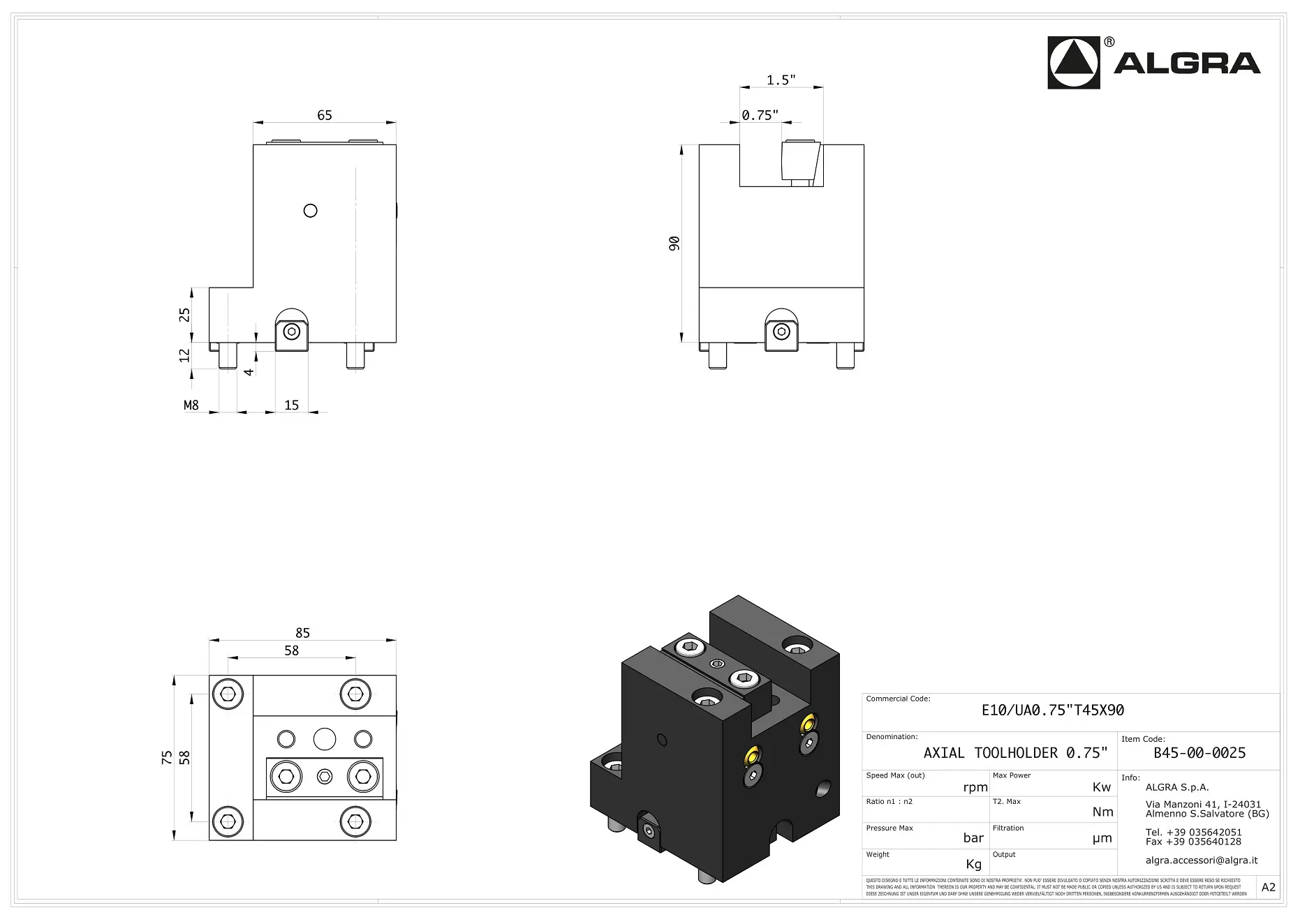 Produktfoto 1 von E10/UA0.75"T45X90
