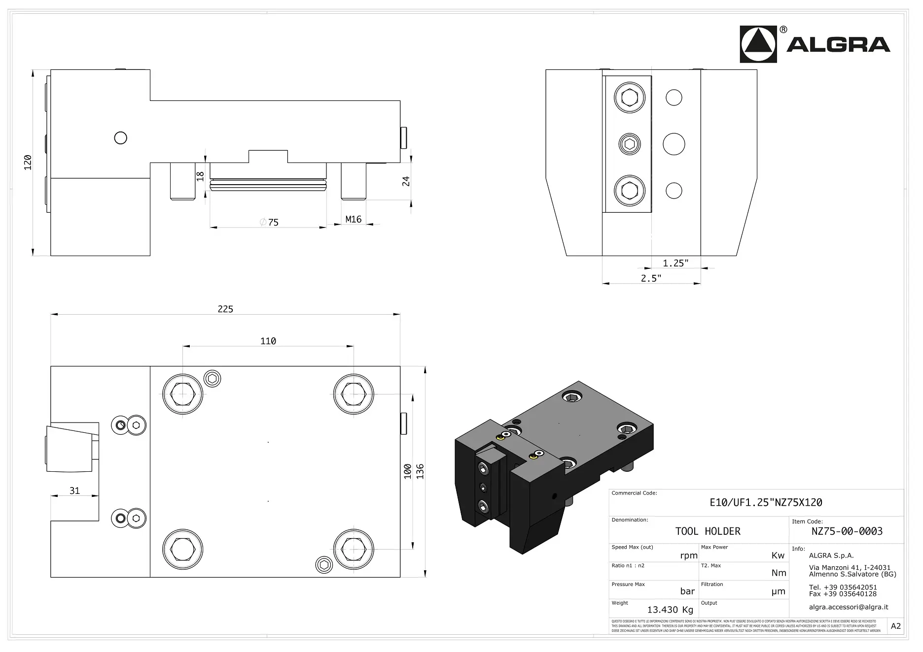 Produktfoto 1 von E10/UF1.25"NZ75X120