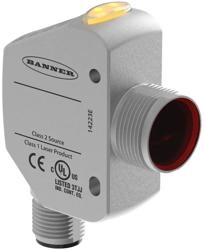 Produktfoto 1 von Banner Q4X Kubisch Optischer Sensor, Hintergrundunterdrückung, Bereich 25-600 mm, analog-Ausgang, M12-Stecker, Hell,