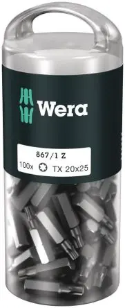 Produktfoto 1 von Wera Innensechsrund Sechskant 1/4 in 25 mm, Länge 25 mm, 100-teilig